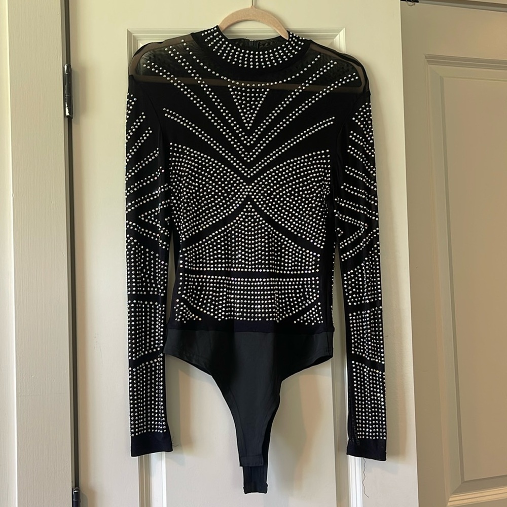 Boutique Western Style Bedazzled Sheer Top: Medium